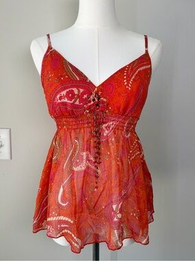 Metro 7 Y2K Paisley Print Sheer Babydoll Tank